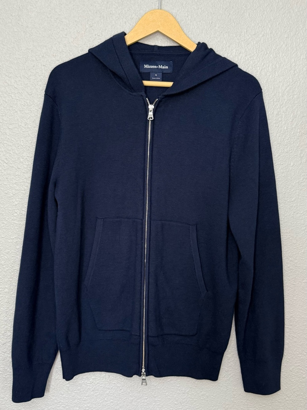 Mizzen+Main | Knit Full Zip Hoodie | Navy | Size Medium